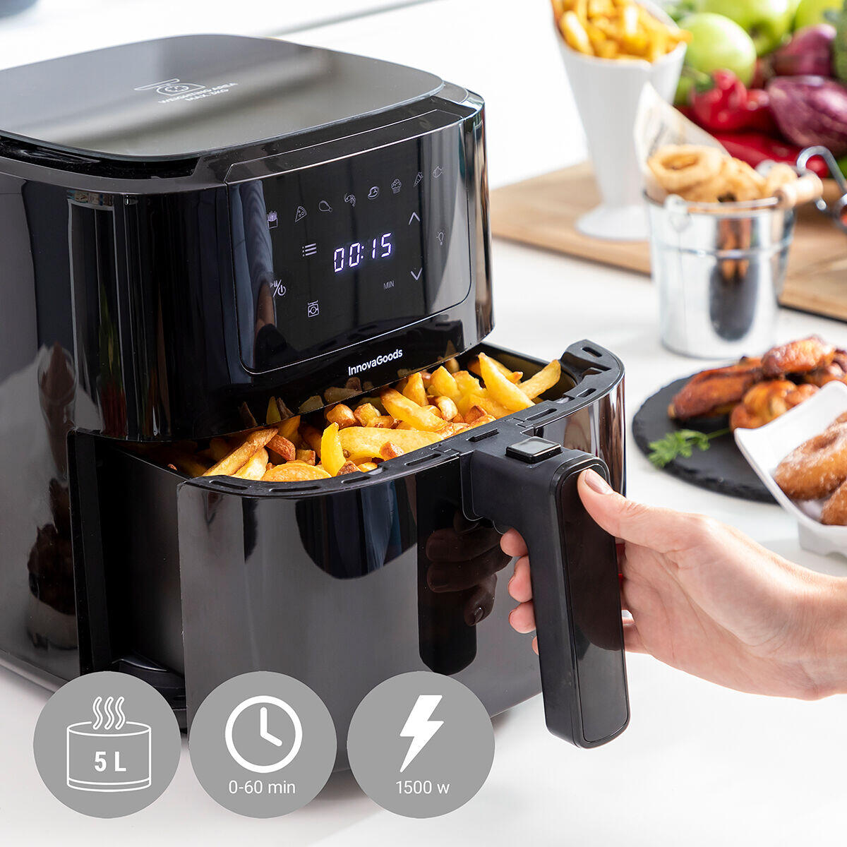 🍳 FREIDORA DE AIRE CON BÁSCULA INNOVAGOODS FRYINN BALANCE 5000 NEGRO 1500 W 5 L ACERO INOXIDABLE 🍳